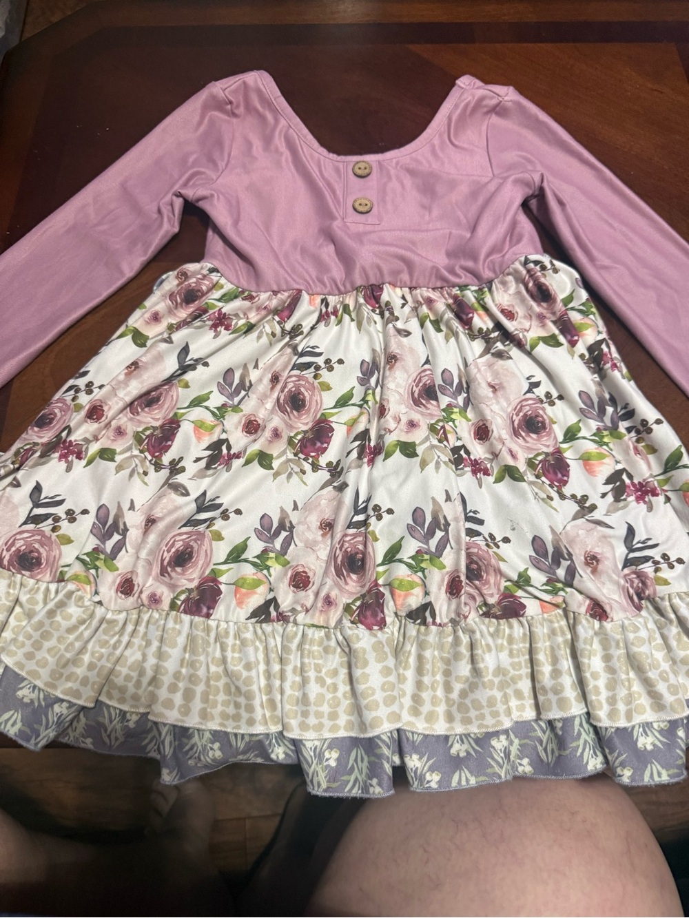 Cheeky Plum Pink Floral Ruffle Hem Long-Sleeve Dress